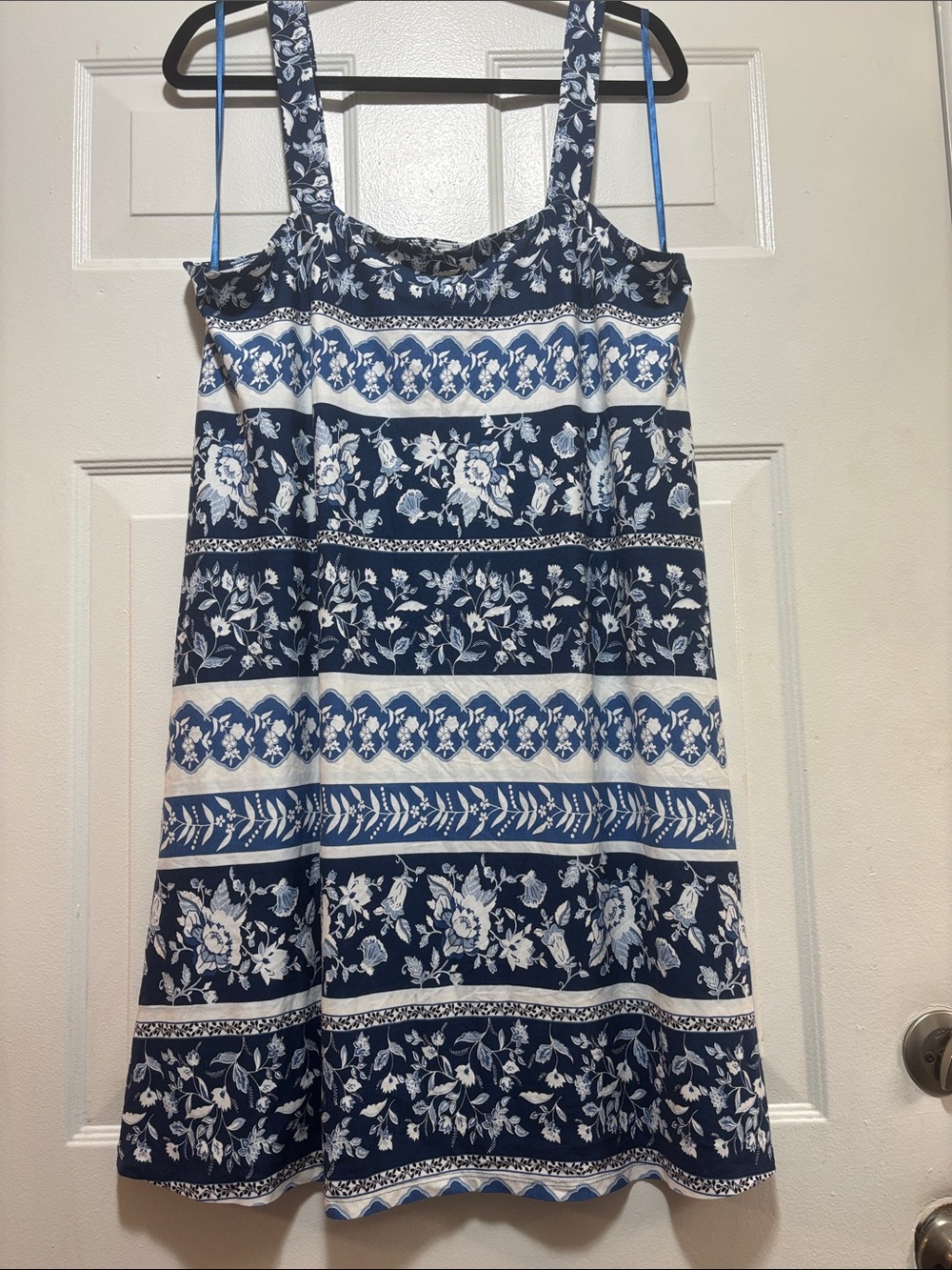 LOFT Navy and White Floral Stripe Sundress